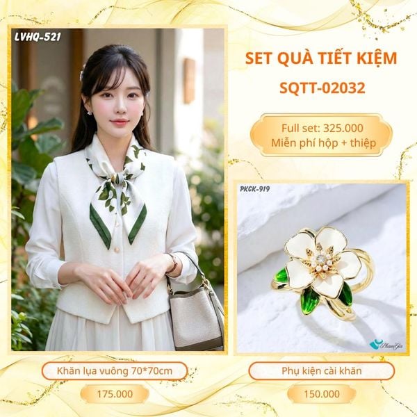 Set Quà Tặng Khăn Lụa Vuông 70*70cm Và Phụ Kiện Cài Khăn Tiết Kiệm (SQTT02032)