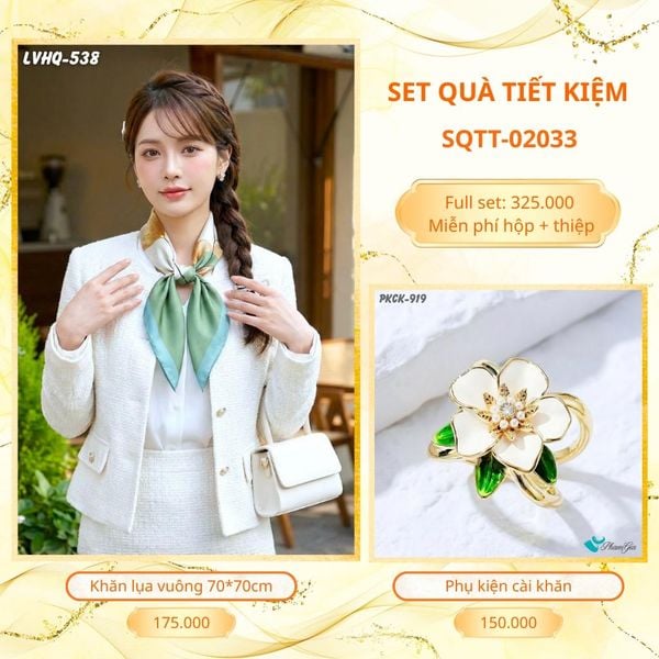 Set Quà Tặng Khăn Lụa Vuông 70*70cm Và Phụ Kiện Cài Khăn Tiết Kiệm (SQTT02033)