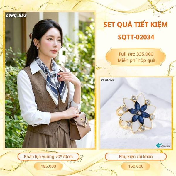 Set Quà Tặng Khăn Lụa Vuông 70*70cm Và Phụ Kiện Cài Khăn Tiết Kiệm (SQTT02034)