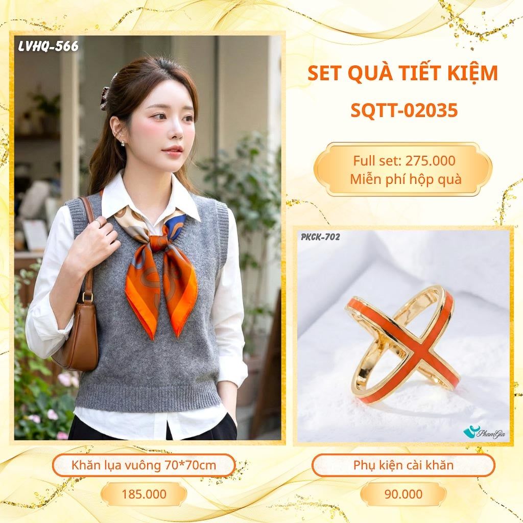 Set Quà Tặng Khăn Lụa Vuông 70*70cm Và Phụ Kiện Cài Khăn Tiết Kiệm (SQTT02035)