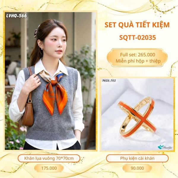 Set Quà Tặng Khăn Lụa Vuông 70*70cm Và Phụ Kiện Cài Khăn Tiết Kiệm (SQTT02035)