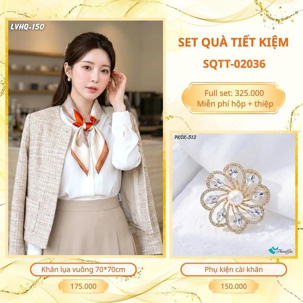 Set Quà Tặng Khăn Lụa Vuông 70*70cm Và Phụ Kiện Cài Khăn Tiết Kiệm (SQTT02036)