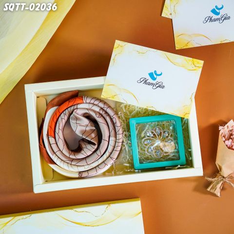 Set Quà Tặng Khăn Lụa Vuông 70*70cm Và Phụ Kiện Cài Khăn Tiết Kiệm (SQTT02036)