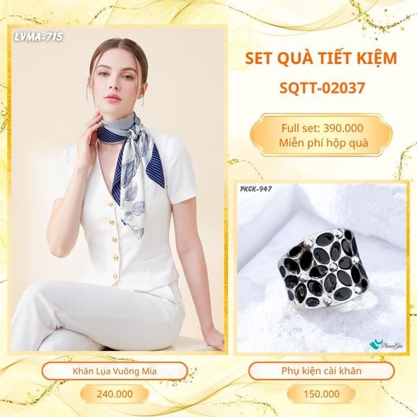 Set Quà Tặng Khăn Lụa Vuông 70*70cm Và Phụ Kiện Cài Khăn Tiết Kiệm (SQTT02037)
