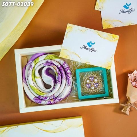 Set Quà Tặng Khăn Lụa Vuông 70*70cm Và Phụ Kiện Cài Khăn Tiết Kiệm (SQTT02039)