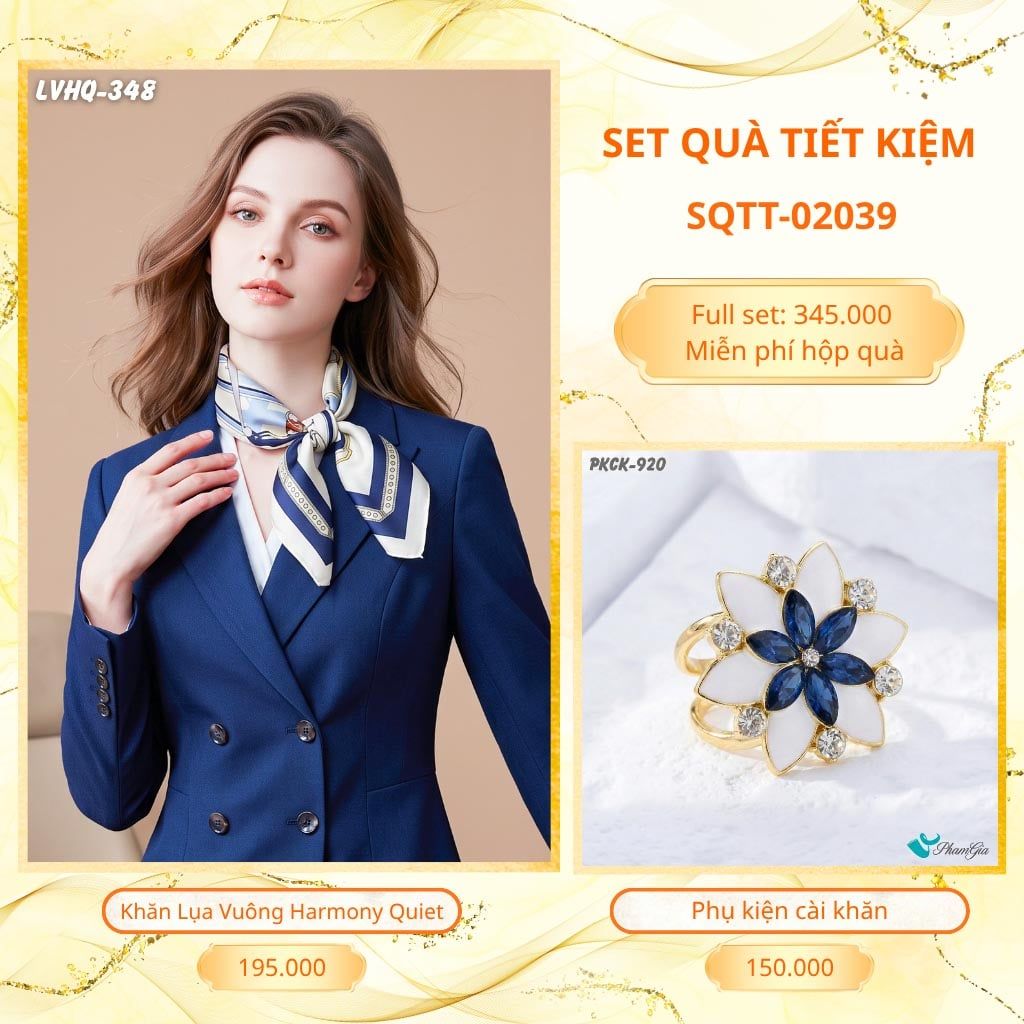 Set Quà Tặng Khăn Lụa Vuông 70*70cm Và Phụ Kiện Cài Khăn Tiết Kiệm (SQTT02039)