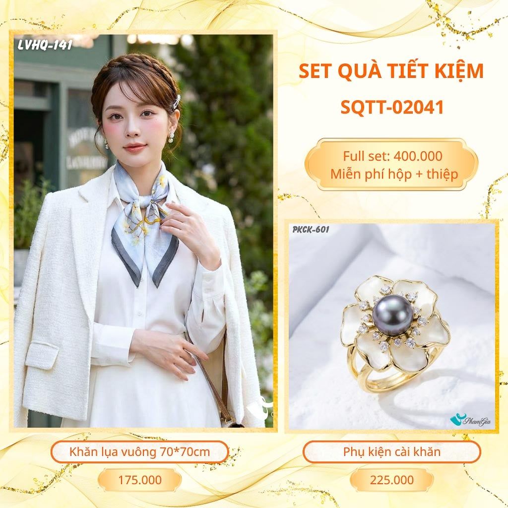 Set Quà Tặng Khăn Lụa Vuông 70*70cm Và Phụ Kiện Cài Khăn Tiết Kiệm (SQTT02041)