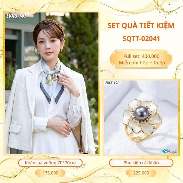 Set Quà Tặng Khăn Lụa Vuông 70*70cm Và Phụ Kiện Cài Khăn Tiết Kiệm (SQTT02041)