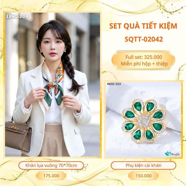 Set Quà Tặng Khăn Lụa Vuông 70*70cm Và Phụ Kiện Cài Khăn Tiết Kiệm (SQTT02042)