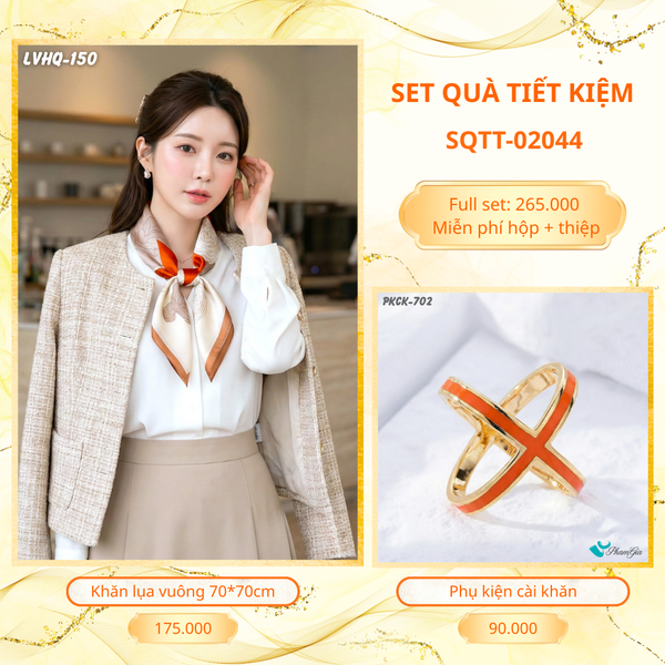 Set Quà Tặng Khăn Lụa Vuông 70*70cm Và Phụ Kiện Cài Khăn Tiết Kiệm (SQTT02044)