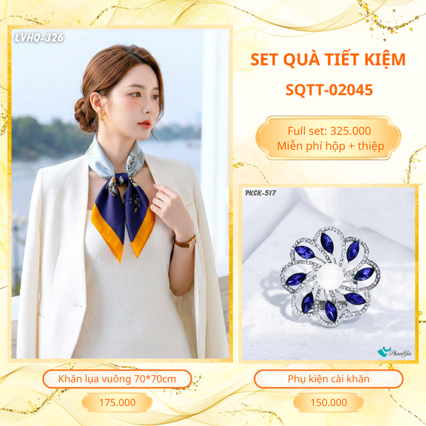 Set Quà Tặng Khăn Lụa Vuông 70*70cm Và Phụ Kiện Cài Khăn Tiết Kiệm (SQTT02045)