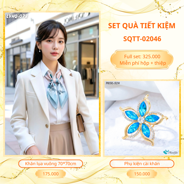 Set Quà Tặng Khăn Lụa Vuông 70*70cm Và Phụ Kiện Cài Khăn Tiết Kiệm (SQTT02046)