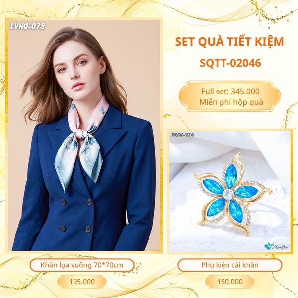 Set Quà Tặng Khăn Lụa Vuông 70*70cm Và Phụ Kiện Cài Khăn Tiết Kiệm (SQTT02046)