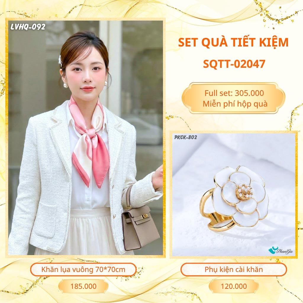 Set Quà Tặng Khăn Lụa Vuông 70*70cm Và Phụ Kiện Cài Khăn Tiết Kiệm (SQTT02047)