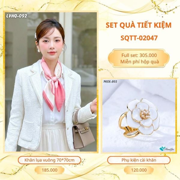 Set Quà Tặng Khăn Lụa Vuông 70*70cm Và Phụ Kiện Cài Khăn Tiết Kiệm (SQTT02047)