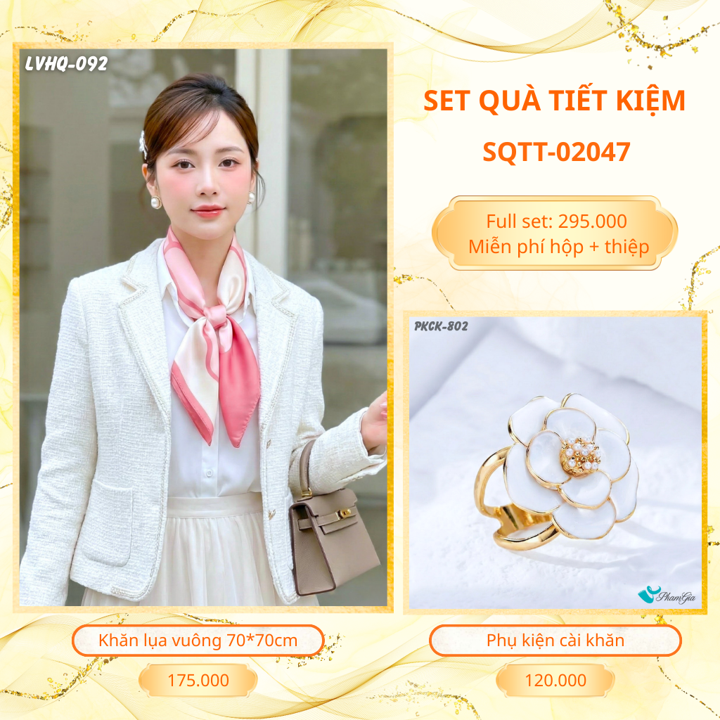 Set Quà Tặng Khăn Lụa Vuông 70*70cm Và Phụ Kiện Cài Khăn Tiết Kiệm (SQTT02047)