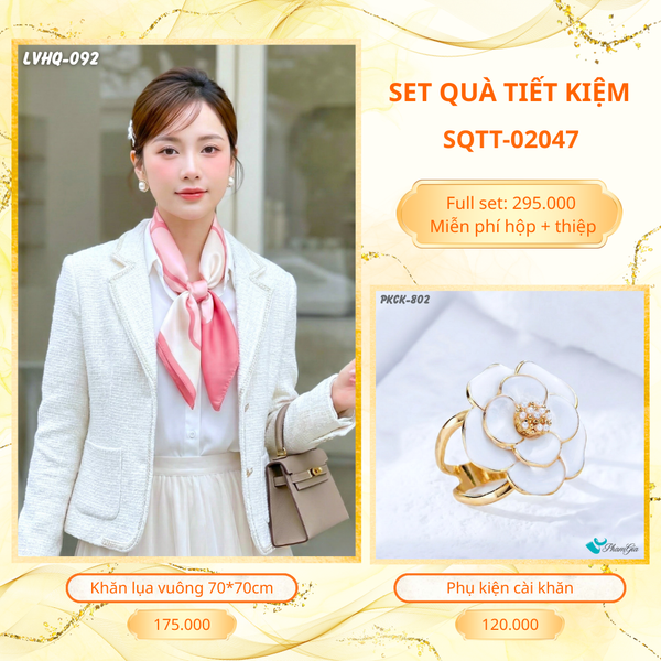 Set Quà Tặng Khăn Lụa Vuông 70*70cm Và Phụ Kiện Cài Khăn Tiết Kiệm (SQTT02047)