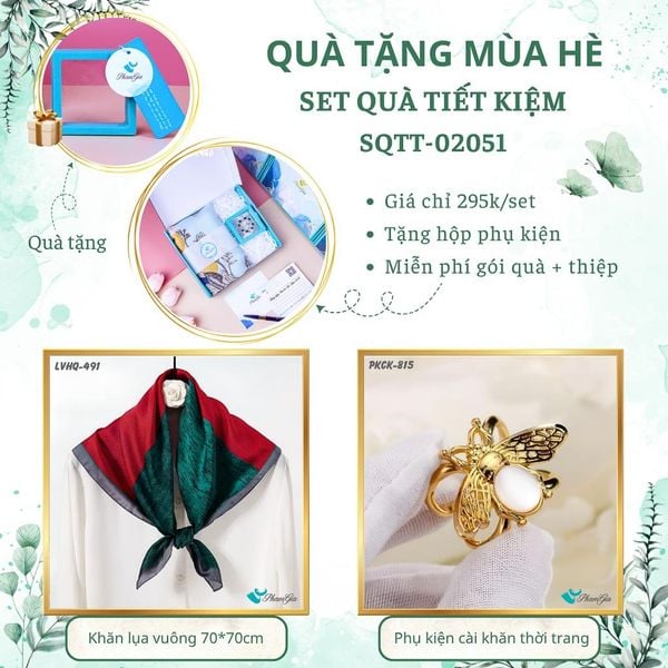 Quà Tặng Mùa Hè - Set Quà Tặng Khăn Lụa Vuông 70*70cm Và Phụ Kiện Cài Khăn Tiết Kiệm (SQTT02051)