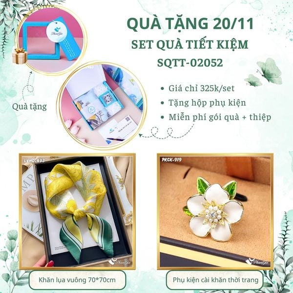 Set Quà Tặng Khăn Lụa Vuông 70*70cm Và Phụ Kiện Cài Khăn Tiết Kiệm (SQTT02052)