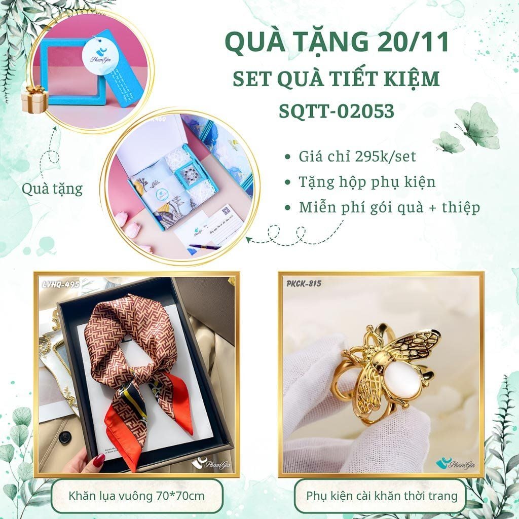 Set Quà Tặng Khăn Lụa Vuông 70*70cm Và Phụ Kiện Cài Khăn Tiết Kiệm (SQTT02053)