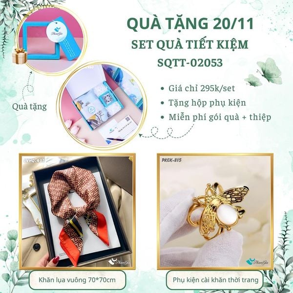 Set Quà Tặng Khăn Lụa Vuông 70*70cm Và Phụ Kiện Cài Khăn Tiết Kiệm (SQTT02053)