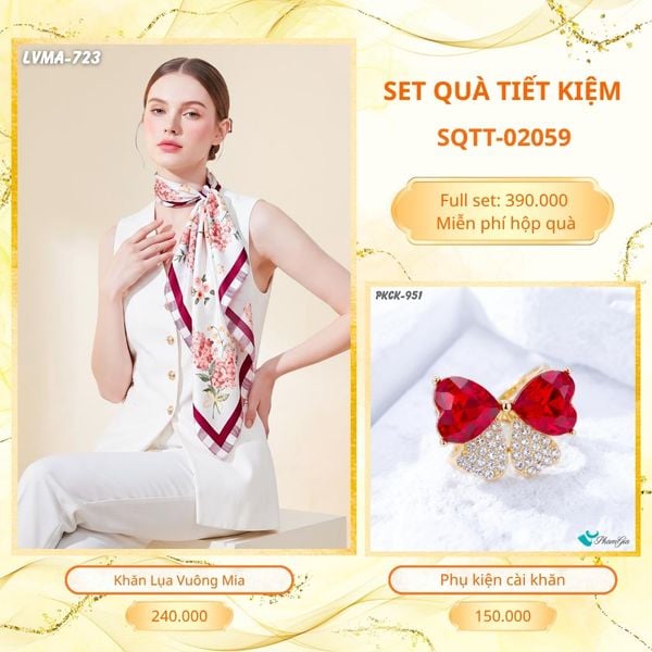 Set Quà Tặng Khăn Lụa Vuông 70*70cm Và Phụ Kiện Cài Khăn Tiết Kiệm (SQTT02059)