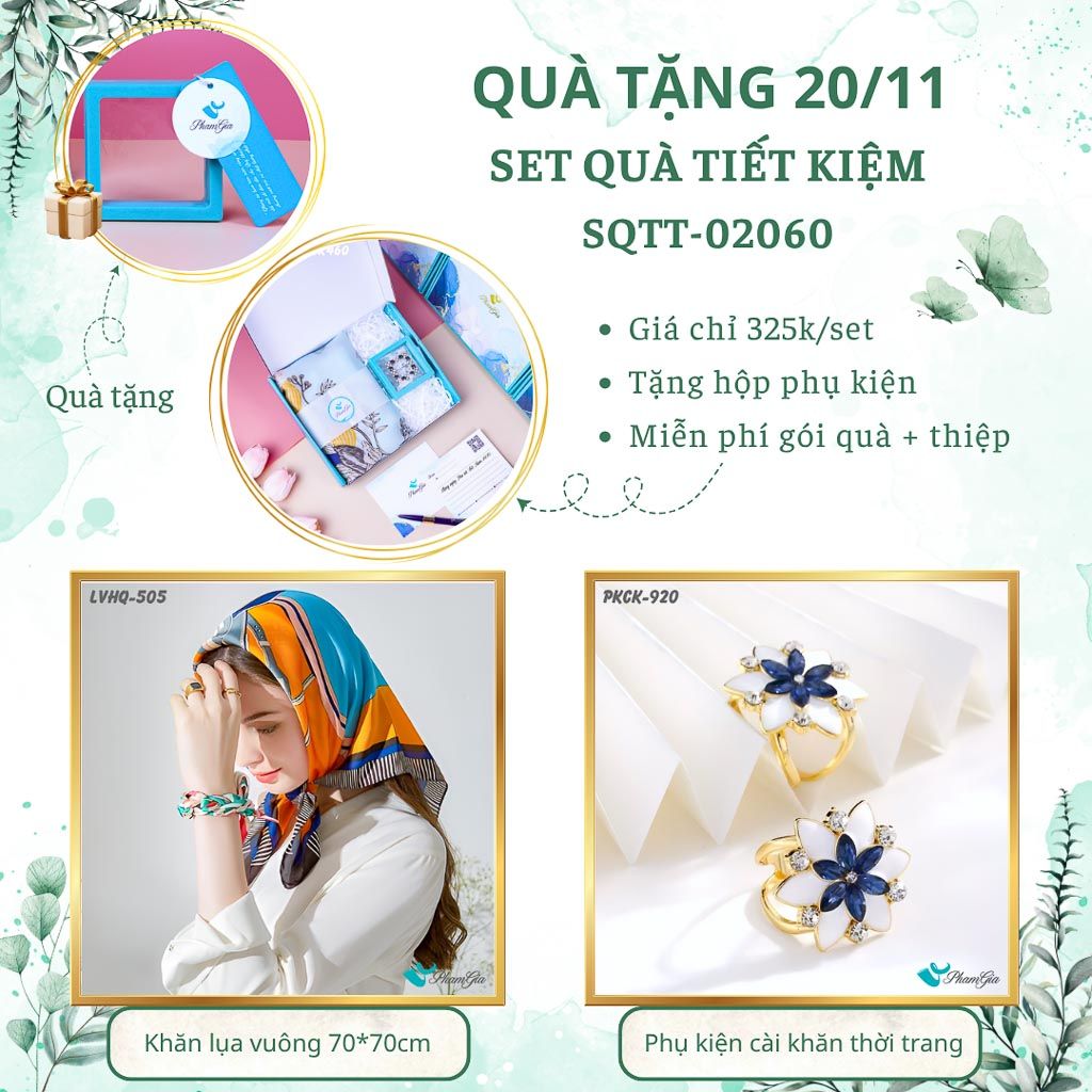 Set Quà Tặng Khăn Lụa Vuông 70*70cm Và Phụ Kiện Cài Khăn Tiết Kiệm (SQTT02060)