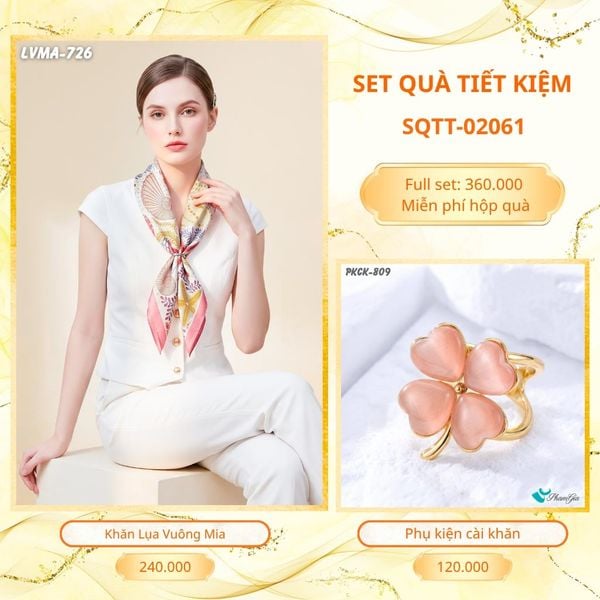 Set Quà Tặng Khăn Lụa Vuông 70*70cm Và Phụ Kiện Cài Khăn Tiết Kiệm (SQTT02061)