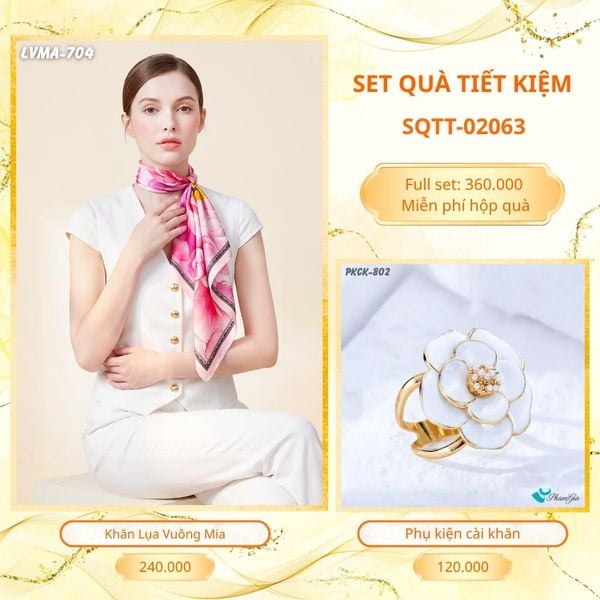 Set Quà Tặng Khăn Lụa Vuông 70*70cm Và Phụ Kiện Cài Khăn Tiết Kiệm (SQTT02063)