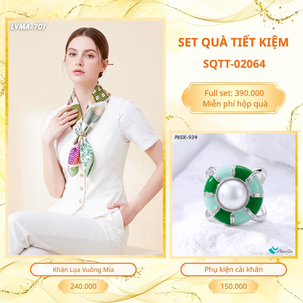 Set Quà Tặng Khăn Lụa Vuông 70*70cm Và Phụ Kiện Cài Khăn Tiết Kiệm (SQTT02064)
