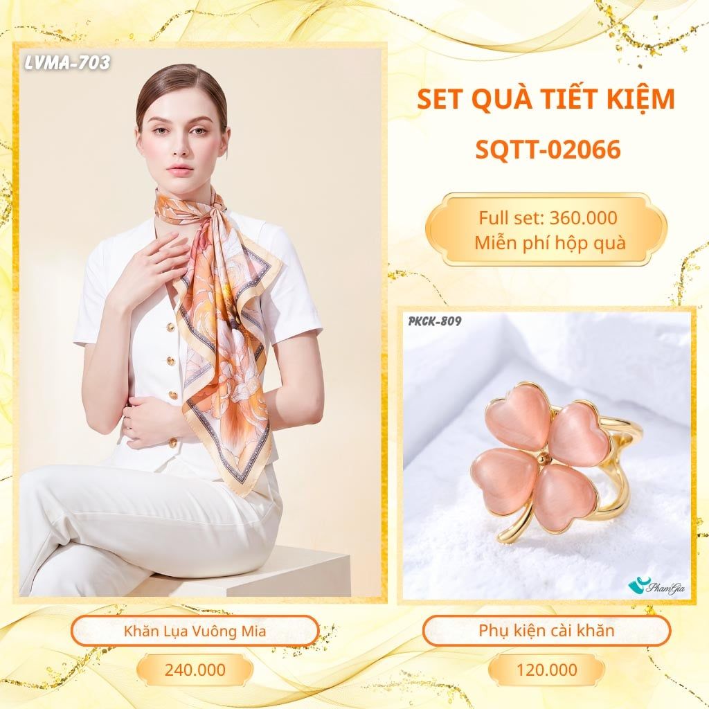 Set Quà Tặng Khăn Lụa Vuông 70*70cm Và Phụ Kiện Cài Khăn Tiết Kiệm (SQTT02066)