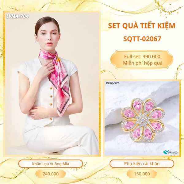 Set Quà Tặng Khăn Lụa Vuông 70*70cm Và Phụ Kiện Cài Khăn Tiết Kiệm (SQTT02067)