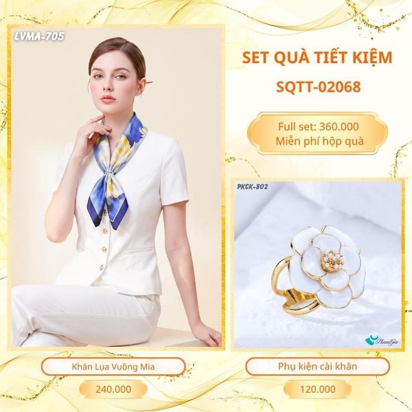 Set Quà Tặng Khăn Lụa Vuông 70*70cm Và Phụ Kiện Cài Khăn Tiết Kiệm (SQTT02068)