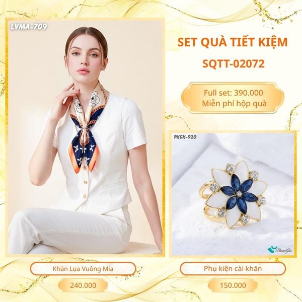 Set Quà Tặng Khăn Lụa Vuông 70*70cm Và Phụ Kiện Cài Khăn Tiết Kiệm (SQTT02072)