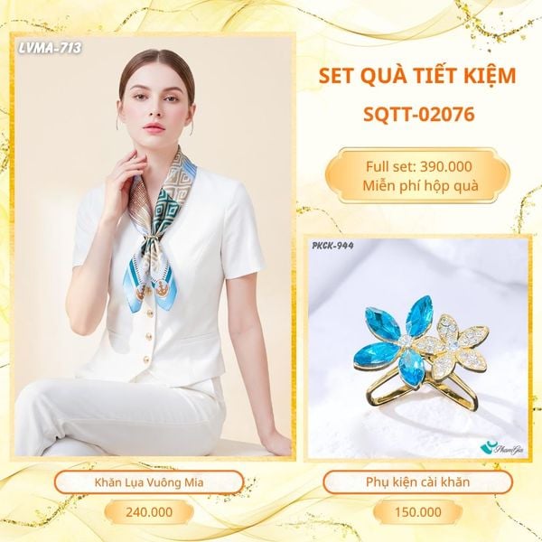 Set Quà Tặng Khăn Lụa Vuông 70*70cm Và Phụ Kiện Cài Khăn Tiết Kiệm (SQTT02076)