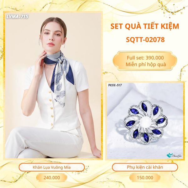 Set Quà Tặng Khăn Lụa Vuông 70*70cm Và Phụ Kiện Cài Khăn Tiết Kiệm (SQTT02078)