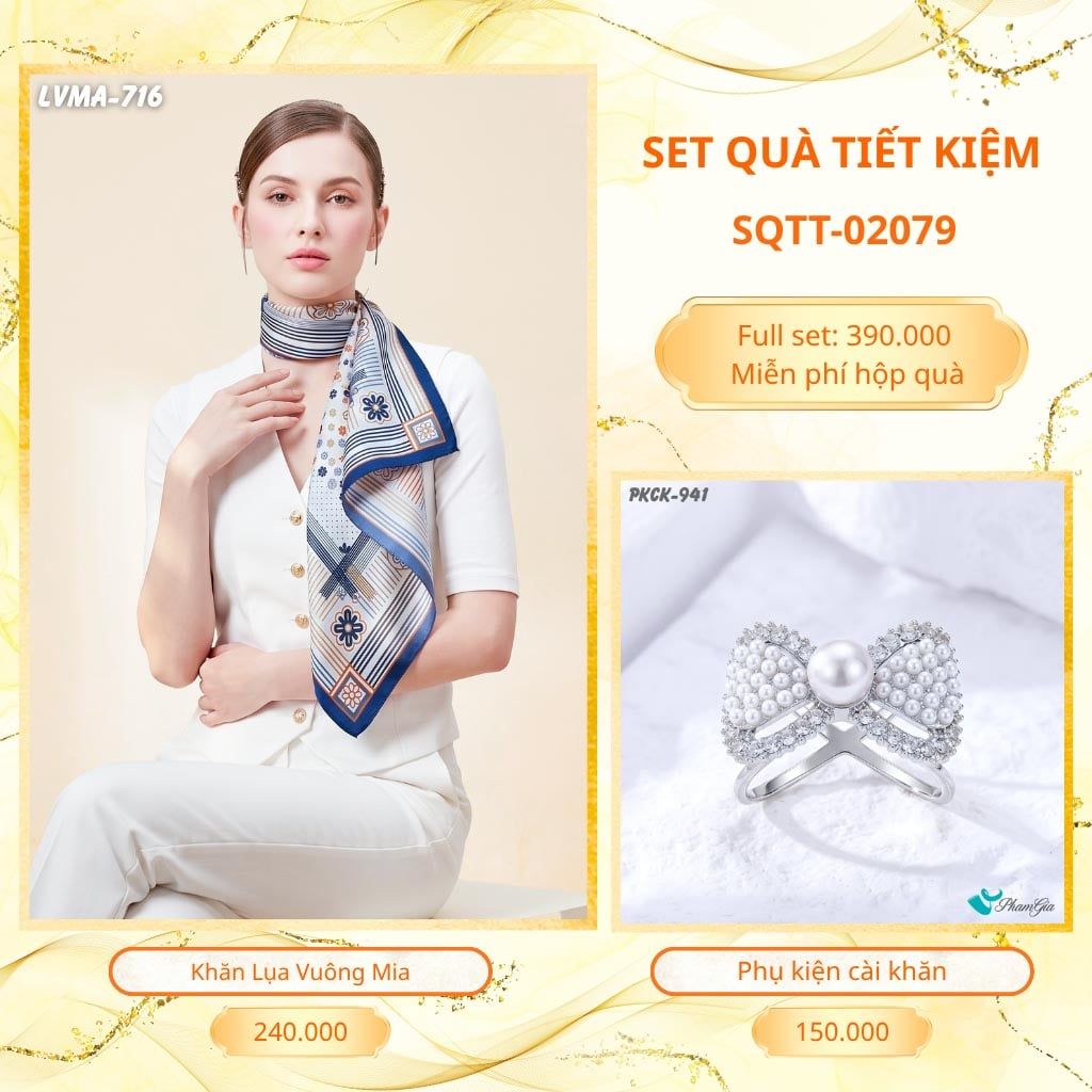 Set Quà Tặng Khăn Lụa Vuông 70*70cm Và Phụ Kiện Cài Khăn Tiết Kiệm (SQTT02079)