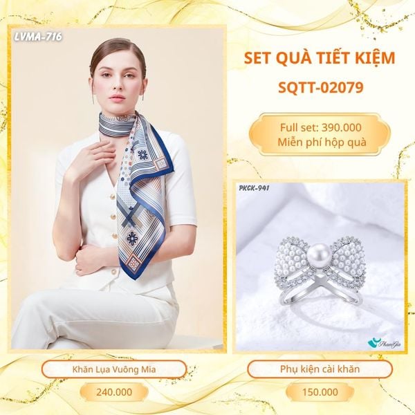 Set Quà Tặng Khăn Lụa Vuông 70*70cm Và Phụ Kiện Cài Khăn Tiết Kiệm (SQTT02079)