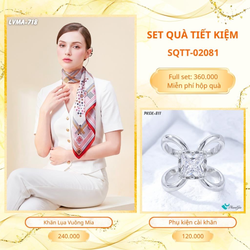 Set Quà Tặng Khăn Lụa Vuông 70*70cm Và Phụ Kiện Cài Khăn Tiết Kiệm (SQTT02081)