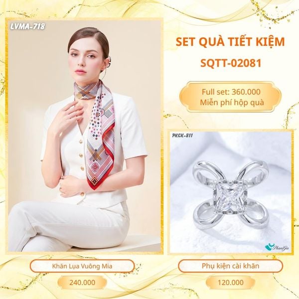 Set Quà Tặng Khăn Lụa Vuông 70*70cm Và Phụ Kiện Cài Khăn Tiết Kiệm (SQTT02081)