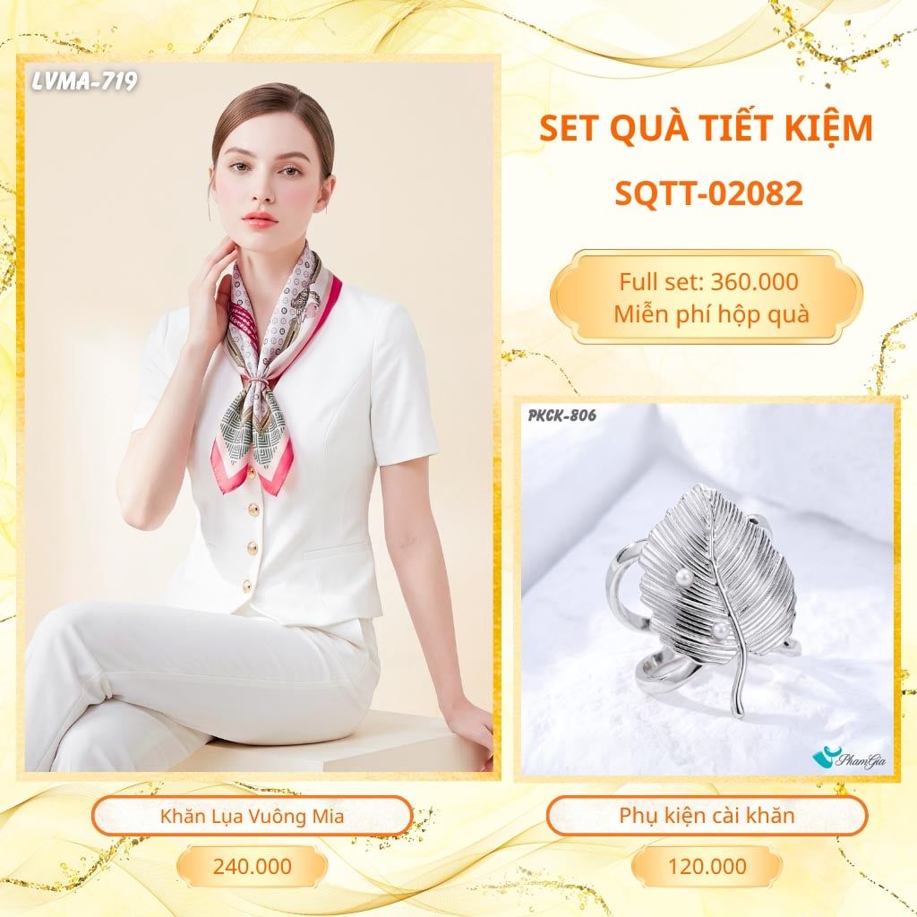 Set Quà Tặng Khăn Lụa Vuông 70*70cm Và Phụ Kiện Cài Khăn Tiết Kiệm (SQTT02082)