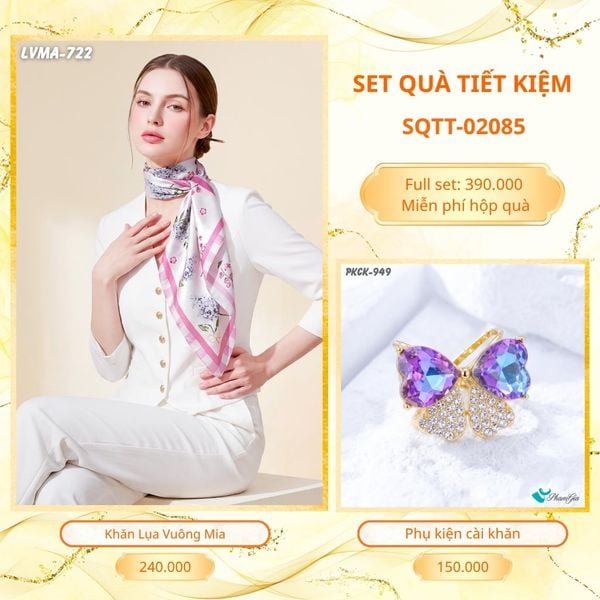 Set Quà Tặng Khăn Lụa Vuông 70*70cm Và Phụ Kiện Cài Khăn Tiết Kiệm (SQTT02085)
