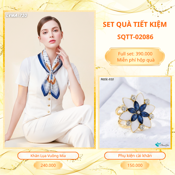 Set Quà Tặng Khăn Lụa Vuông 70*70cm Và Phụ Kiện Cài Khăn Tiết Kiệm (SQTT02086)