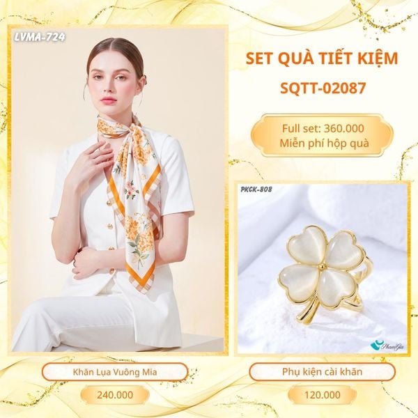 Set Quà Tặng Khăn Lụa Vuông 70*70cm Và Phụ Kiện Cài Khăn Tiết Kiệm (SQTT02087)