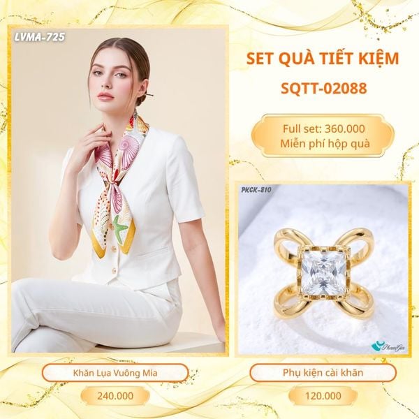 Set Quà Tặng Khăn Lụa Vuông 70*70cm Và Phụ Kiện Cài Khăn Tiết Kiệm (SQTT02088)