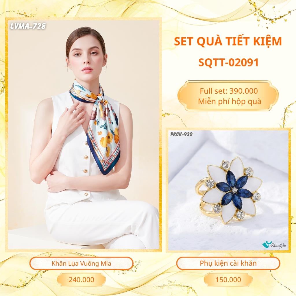 Set Quà Tặng Khăn Lụa Vuông 70*70cm Và Phụ Kiện Cài Khăn Tiết Kiệm (SQTT02091)