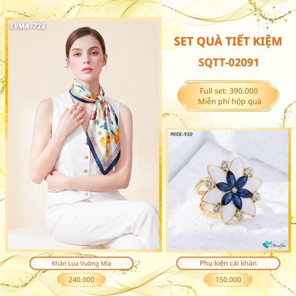 Set Quà Tặng Khăn Lụa Vuông 70*70cm Và Phụ Kiện Cài Khăn Tiết Kiệm (SQTT02091)