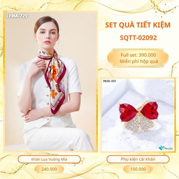 Set Quà Tặng Khăn Lụa Vuông 70*70cm Và Phụ Kiện Cài Khăn Tiết Kiệm (SQTT02092)