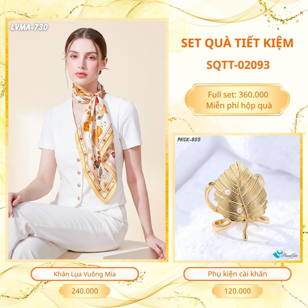 Set Quà Tặng Khăn Lụa Vuông 70*70cm Và Phụ Kiện Cài Khăn Tiết Kiệm (SQTT02093)
