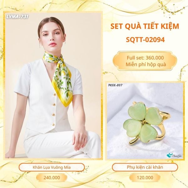 Set Quà Tặng Khăn Lụa Vuông 70*70cm Và Phụ Kiện Cài Khăn Tiết Kiệm (SQTT02094)